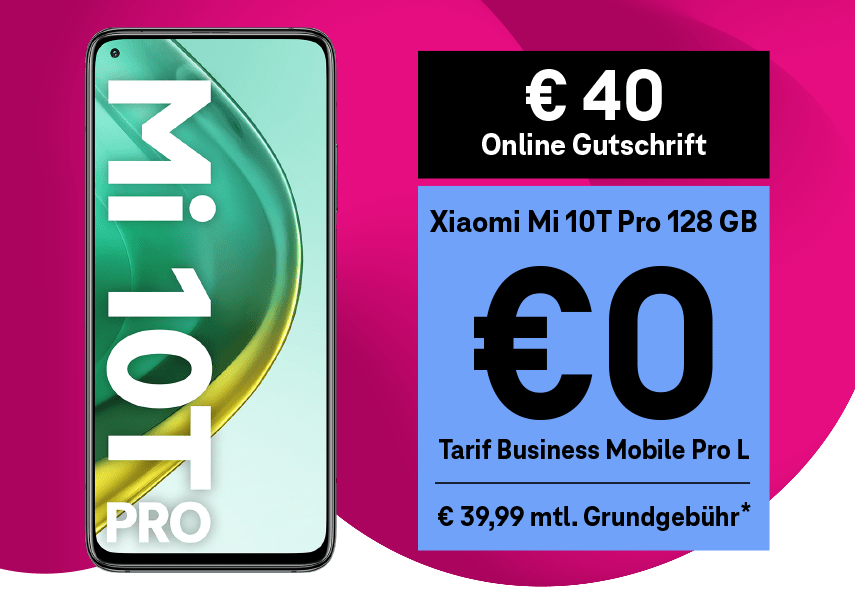 Xiaomi Mi 10T Pro um €0 im Tarif Business Mobile Pro L – € 40 Online Gutschrift