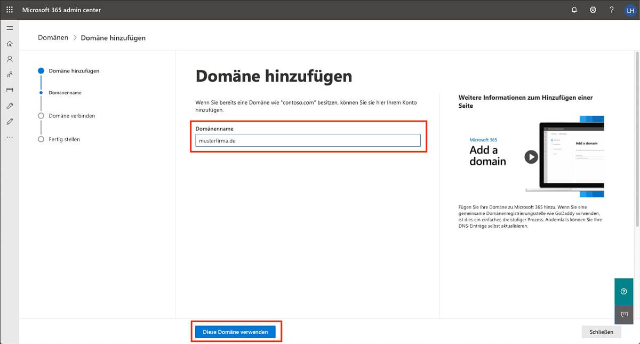 Screenshot FAQ Eigene Domain