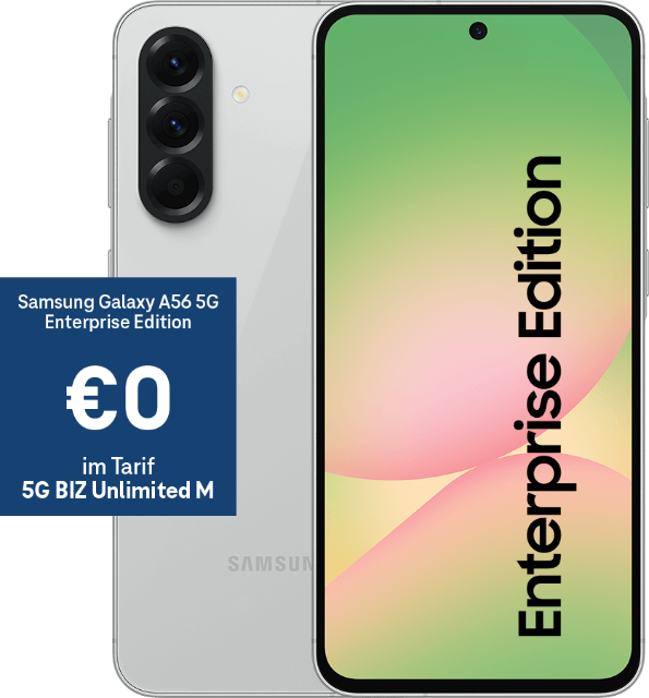 Produktabbildung Vorder-/Rückseite Samsung Galaxy A56 Enterprise Edition. € 0 im Tarif 5G BIZ Unlimited M