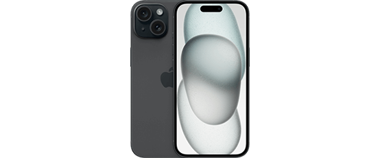 Modernes iPhone 15 in Schwarz iPhone 15 in Schwarz mit Dual-Kamera und Display, minimalistisch gestaltet