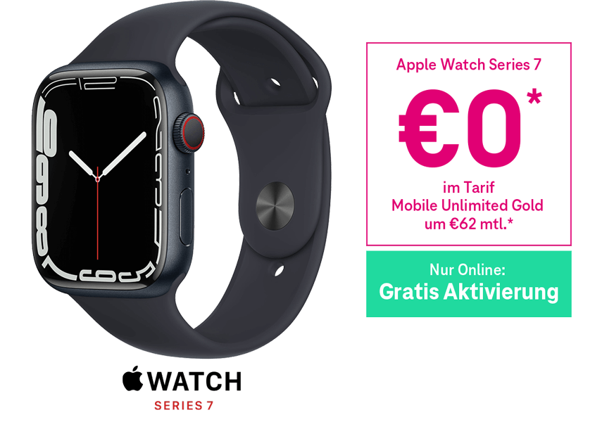 Apple Watch Series 7 um €0 im Tarif Mobile Unlimited Gold um €62 mtl. Apple Watch Series 7 um €0 im Tarif Mobile Unlimited Gold um €62 mtl.