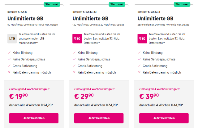 Bild der Klax Internet Tabelle