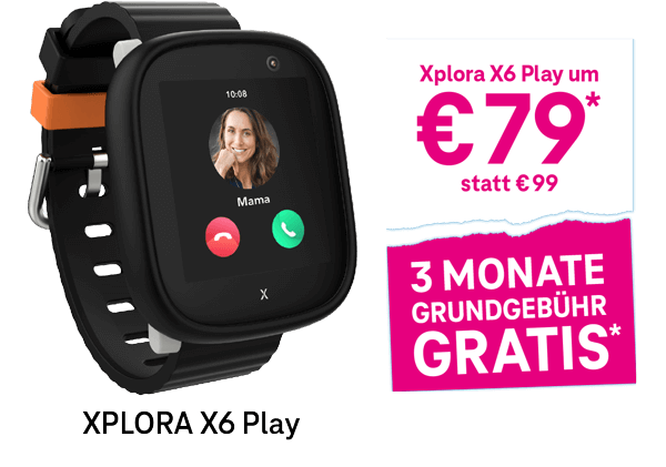 XPlora X6 Play XPlora X6 Play um € 79 statt € 99. 3 Monate Grundbegühr gratis.