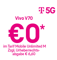Vivo V70 €0 im Tarif Mobile Unlimited M zzgl. Urheberrechtsabgabe € 6,60