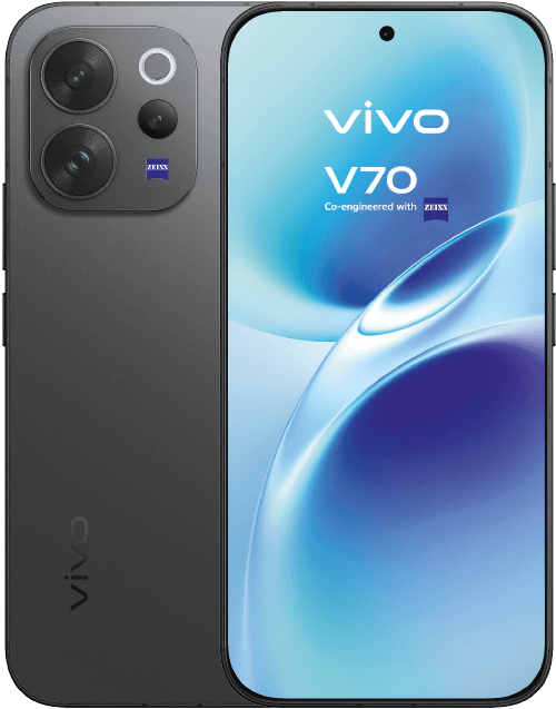 Produktabbildung vivo v70 in Schwarz - Vorder- und Rückansicht