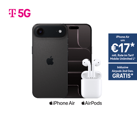 iPhone Air um € 17 monatliche Rate im Tarif Mobile Unlimited L inklusive Airpods 2nd Gen. Gratis