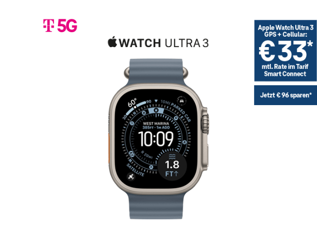 Apple Watch Ultra 3 GPS + Cellular: € 33 monatliche Rate im Tarif Smart Connect. Jetzt € 96 sparen