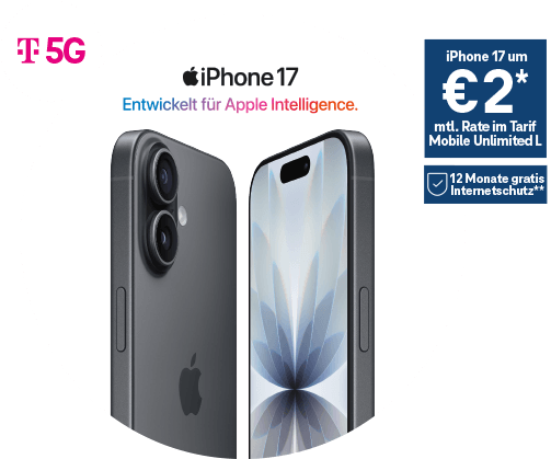 iPhone 17 um € 2 monatliche Rate im Tarif Mobile Unlimited L, 12 Monate gratis Internetschutz
