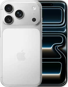 Apple iPhone 17 Pro Produktabbildung in Silber - Vorder- und Rückansicht