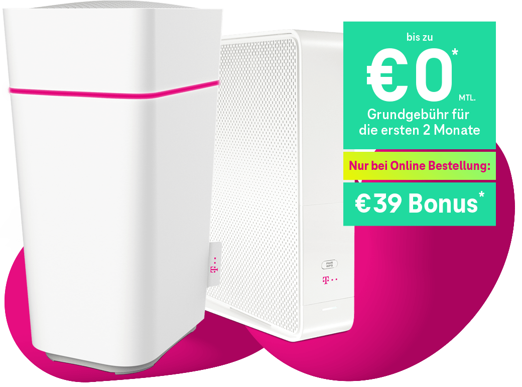 bis zu €0 mtl. Grundgebühr für die ersten 2 Monate - Nur Online: €39 Bonus Magenta Internet