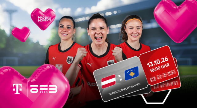 Drei österreichische Fußballspielerinnen und Tickets für Österreich gegen Kosovo; über Magenta Moments werden VIP-Karten und Tickets verlost.