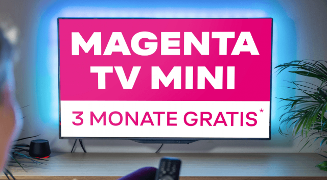 Fernseher mit dem Schriftzug „Magenta TV Mini – 3 Monate gratis“ als Angebot von Magenta Moments.