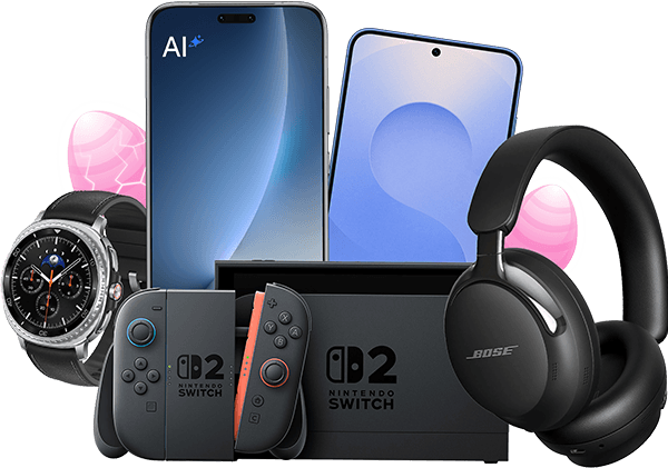 Mehre Smartphones, Kopfhörer, Smart Watch und eine Nintendo Switch 2 als Preise.