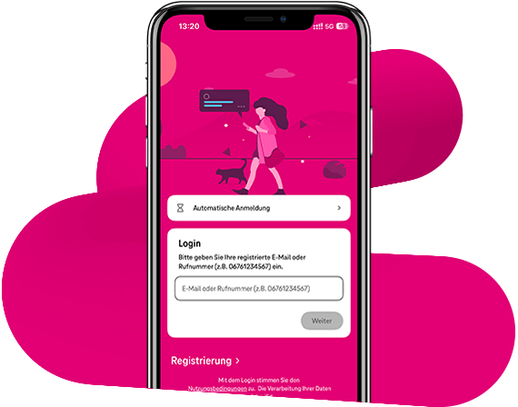 Login Smartphone mit geöffneter Mein Magenta App zeigt Login Screen.
