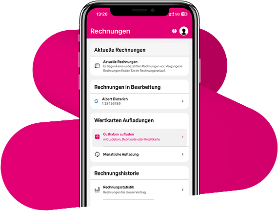 Rechnungen Smartphone mit geöffneter Mein Magenta App zeigt Rechnung Screen.