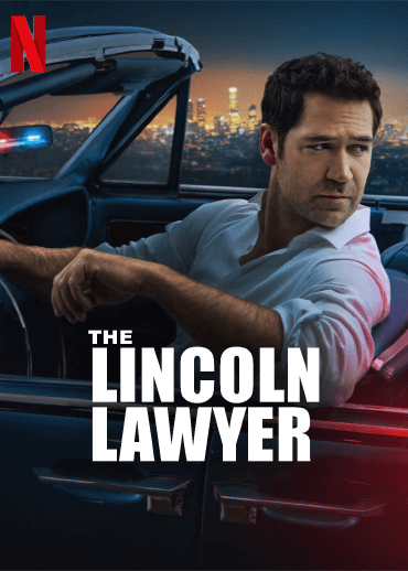 Netflix Filmposter: The Lincoln Lawyer, Ein Mann in weißem Hemd fährt Cabrio