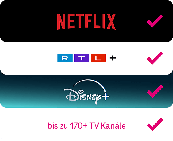 Netflix, RTL+, Disney+, bis zu 170+ TV Kanäle