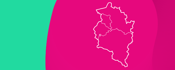  Weiße Umrisskarte des Bundeslands Vorarlberg auf magenta-grünem Hintergrund