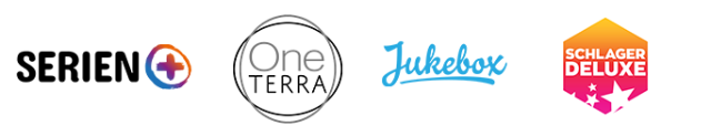 Logos der Kanäle Serien+, One Terra, Jukebox, Schlager Deluxe