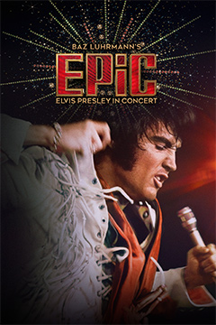 Filmposter Epic - Elivs Presley in Concert. Elivis Presley singt in eine Mikrofon.