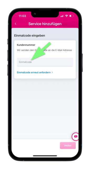  Einmalcode aus E-Mail zur Bestätigung in App eingeben