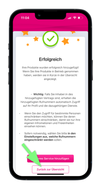 Vertrag erfolgreich hinzugefügt und zur Übersicht zurückkehren