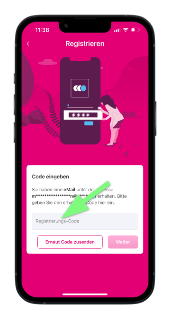 Registrierungscode aus E-Mail in der App eingeben