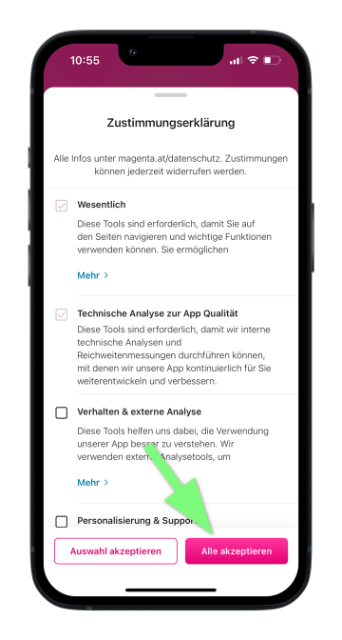 Datenschutzeinstellungen auswählen und Zustimmung erteilen