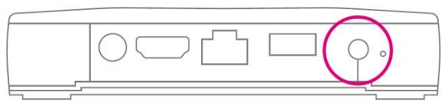 TV Box - Stromanschluss Rückseite einer Magenta TV Box mit markiertem Netzanschluss zur Verbindung mit dem Stromnetz über das Netzkabel