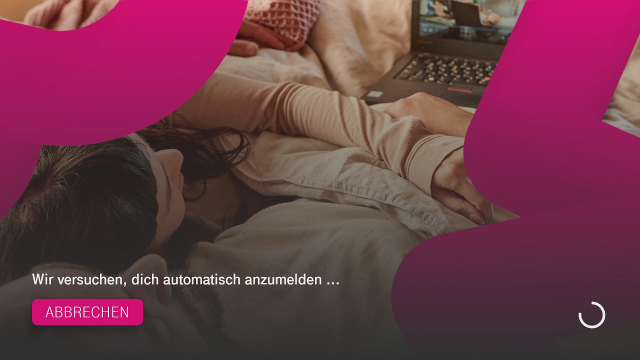 TV Box - automatische Anmeldung Bildschirm zeigt den laufenden Versuch der automatischen Anmeldung auf der Magenta TV Box. Unten ist ein Abbrechen-Button sichtbar.