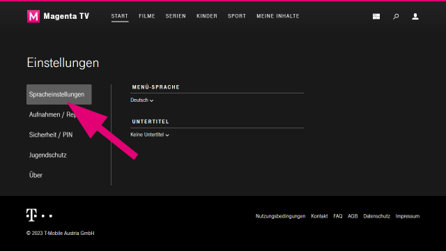 TV Web - Spracheinstellungen