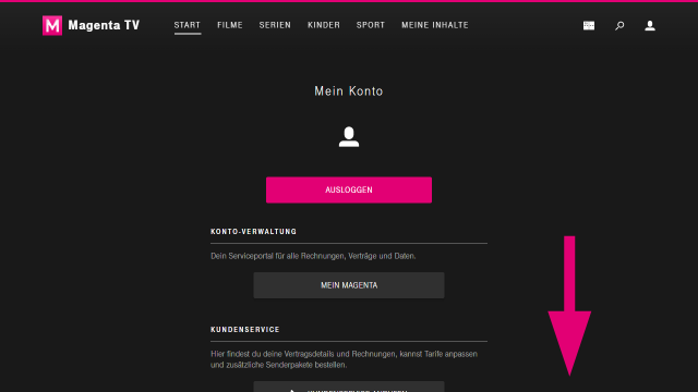 TV Web - Mein Konto Screen 1