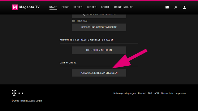 TV Web - Mein Konto Screen 2