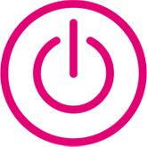 Power on/off Großes magentafarbenes Power-Symbol als Hinweis zum Einschalten des TV-Geräts für die weitere Einrichtung über den HDMI-Eingang