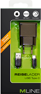 Reiselader & Datenkabel für Single USB 2,4 A, USB A auf USB C - MLINE