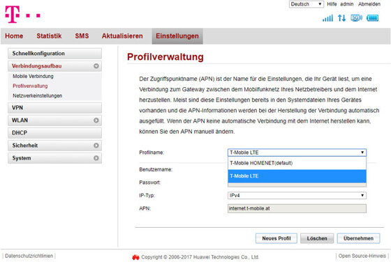 Screenshot Profilverwaltung