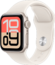 Apple Watch SE 3 Produktabbildung in Polarstern mit Sport Band