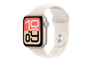 Apple Watch SE 3 Produktabbildung in Polarstern mit Sport Band