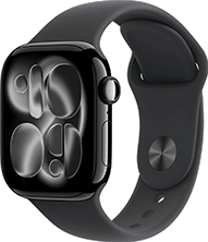Apple Watch Series 11 Produktabbildung in Jet Black mit Black Sport Band