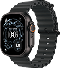 Apple Watch Ultra 3 Produktabbildung in Schwarz mit Ocean Band
