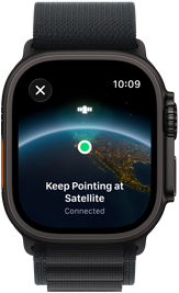 Apple Watch Ultra 3 Satellite Apple Watch Ultra 3, Farbe Schwarz, Titangehäuse, „Weiterhin auf Satelliten richten“ über Erdkugel mit einem Standort auf dem Display, Armband, Alpine Loop