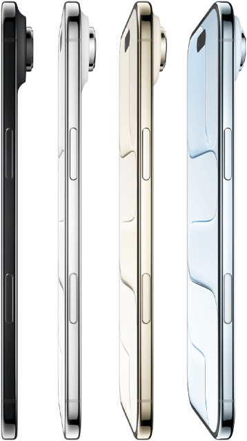 Das das iPhone Air in den Farben Space Schwarz, Wolkenweiß, Lichtgold und Himmelblau nebeneinander Das das iPhone Air in den Farben Space Schwarz, Wolkenweiß, Lichtgold und Himmelblau nebeneinander
