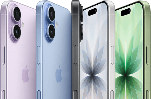 iPhone 17 Farben iPhone 17, Vorderansicht, Rückansicht, Seitenansicht, fünf Farben: Lavendel, Nebelblau, Schwarz, Weiß und Salbei.