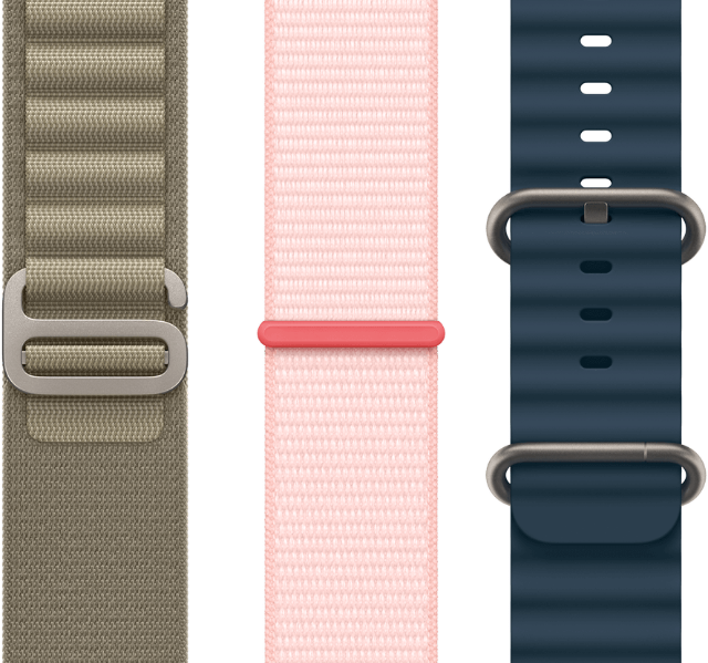 Apple Watch Series 9 Armbänder in Grün, Pink und Dunkelblau