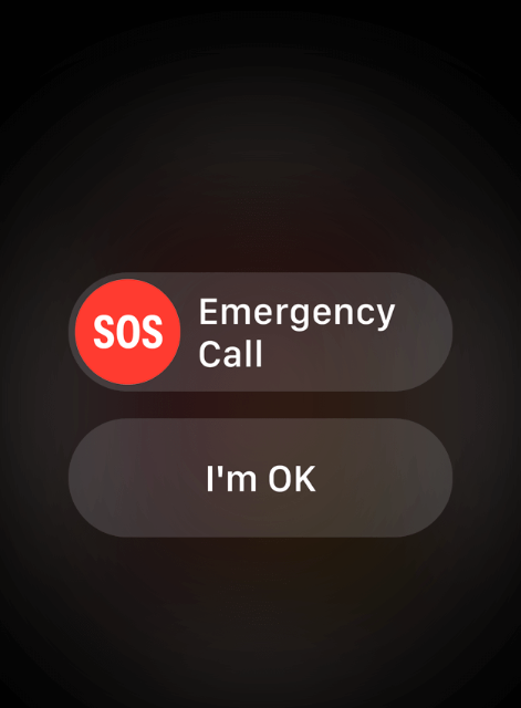Zwei WatchOS-Pillen Elemente. Das erste hat einen roten SOS Butten und die Beschriftung Emergency Call. Das andere Element hat die Beschriftung "I'm OK"