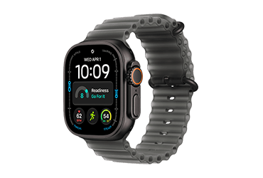 Apple Watch Ultra 4, Black Titanium mit Ocean Band Translucent Black