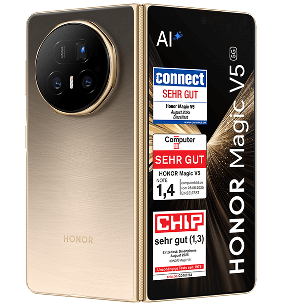 ..Produktabbildung des Honor Magic V5, aufgeklappte Rückansicht mit Testsiegeln, connect: Sehr gut, Honor Magic V5 August  Einzeltest, Computer Bild: Sehr gut, Honor Magic V5, Note 1,4 vom  Einzeltest, Chip: sehr gut (1,3), Einzeltest Smartphone August  Honor Magic V5, unabhängige Tests seit  ..Produktabbildung des Honor Magic V5, aufgeklappte Rückansicht mit Testsiegeln, connect: Sehr gut, Honor Magic V5 August  Einzeltest, Computer Bild: Sehr gut, Honor Magic V5, Note 1,4 vom  Einzeltest, Chip: sehr gut (1,3), Einzeltest Smartphone August  Honor Magic V5, unabhängige Tests seit