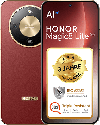 Produktabbildung - Honor Magic8 Lite in Reddish Brown - Vorder- und Rückansicht