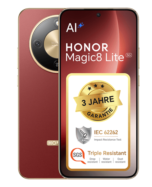 Produktabbildung - Honor Magic8 Lite in Reddish Brown - Vorder- und Rückansicht