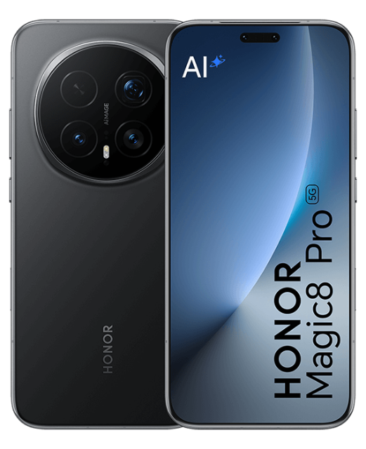 Produktabbildung - Honor Magic8 Pro in Schwarz - Vorder- und Rückansicht